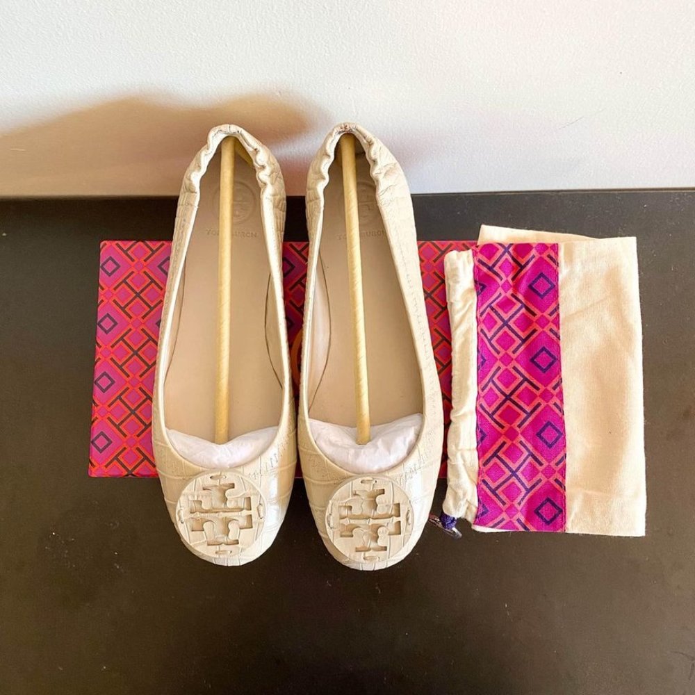 WORN ONCE: Tory Burch Women's Minnie Travel Ballet Flats | Croc Embossed Jamaica